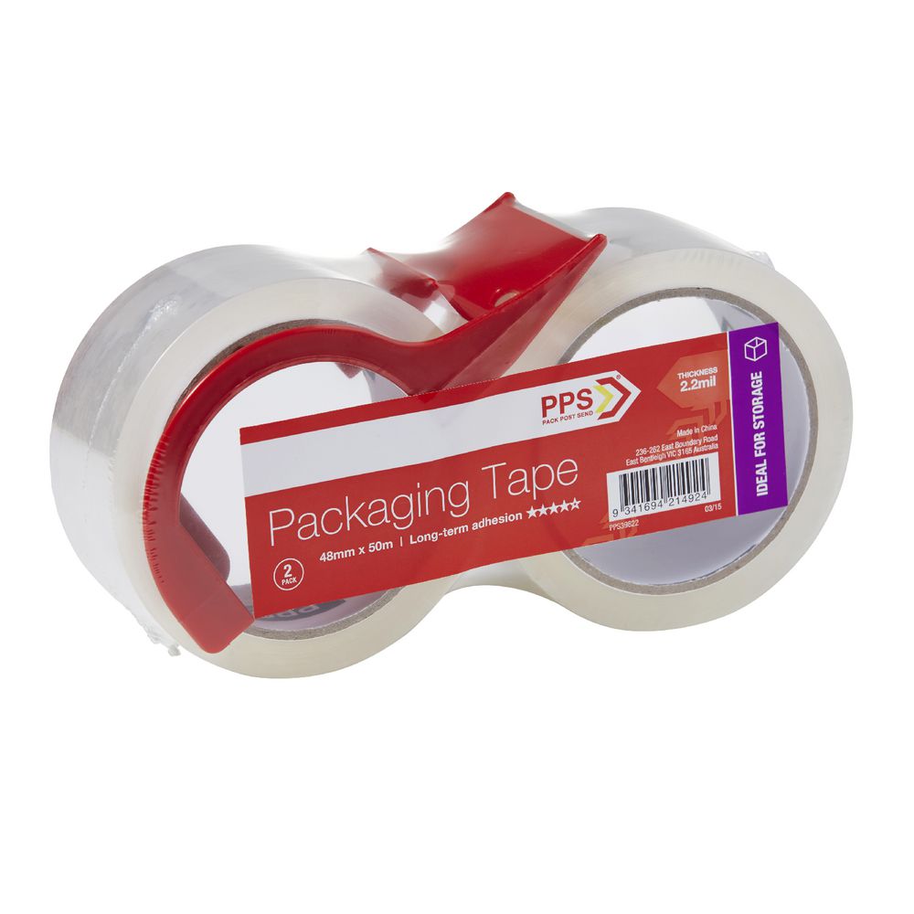 PPS Store 48mm x 50m Packaging Tape with Dispenser 2 Pack
