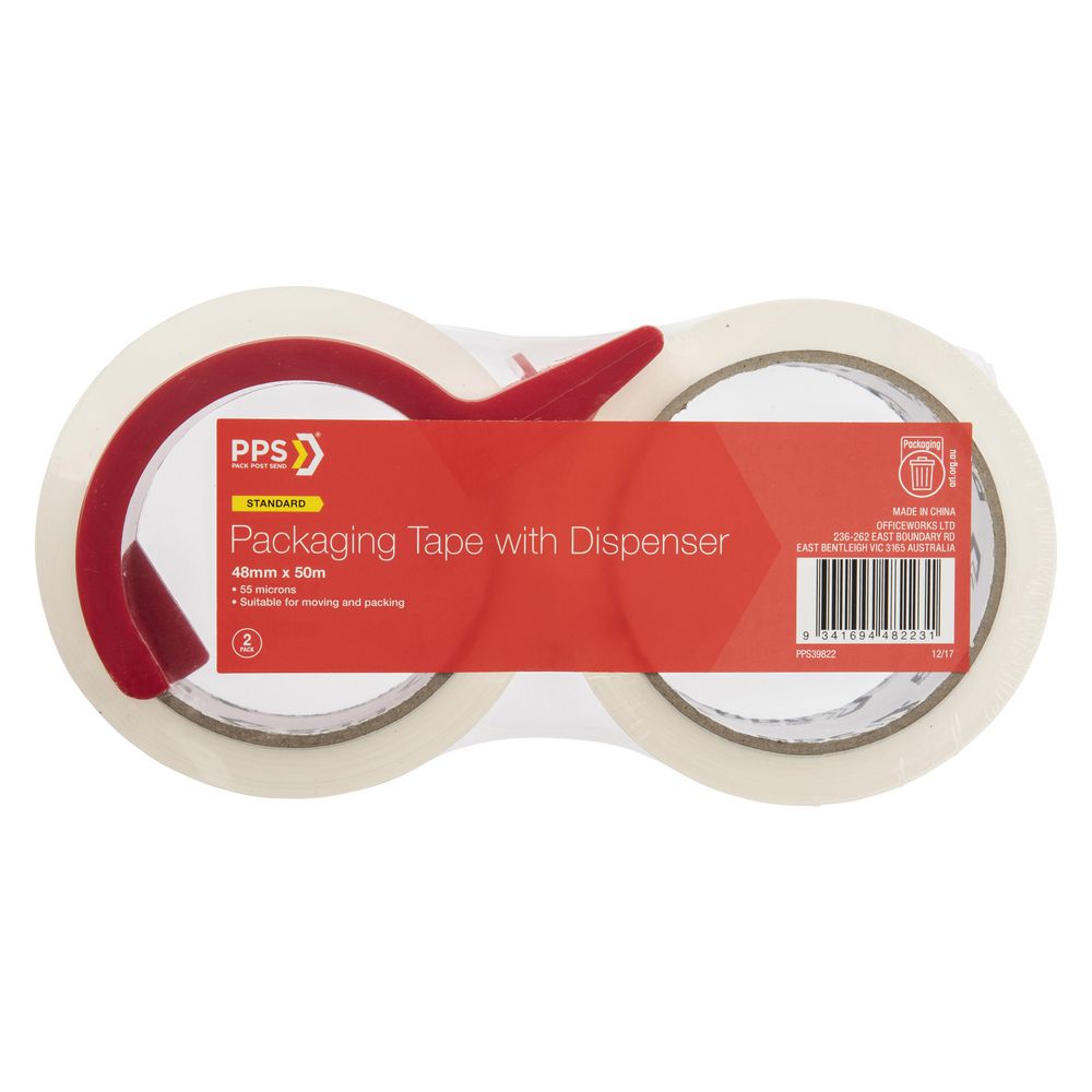 PPS Store 48mm x 50m Packaging Tape with Dispenser 2 Pack