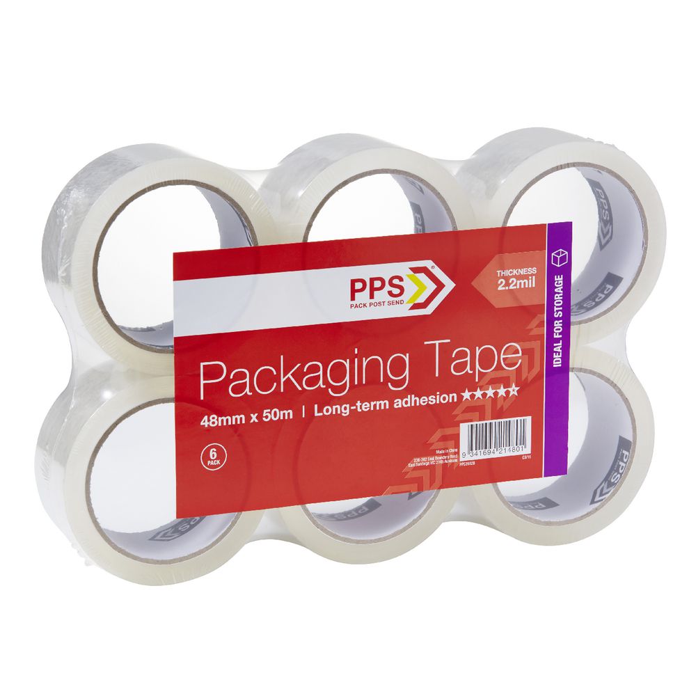 PPS Store 48mm x 50m Packaging Tape 6 Pack Officeworks