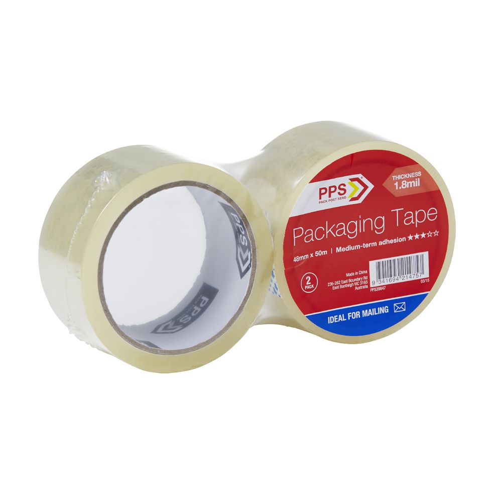 PPS 48mm x 50m Mailing Packaging Tape Clear 2 Pack