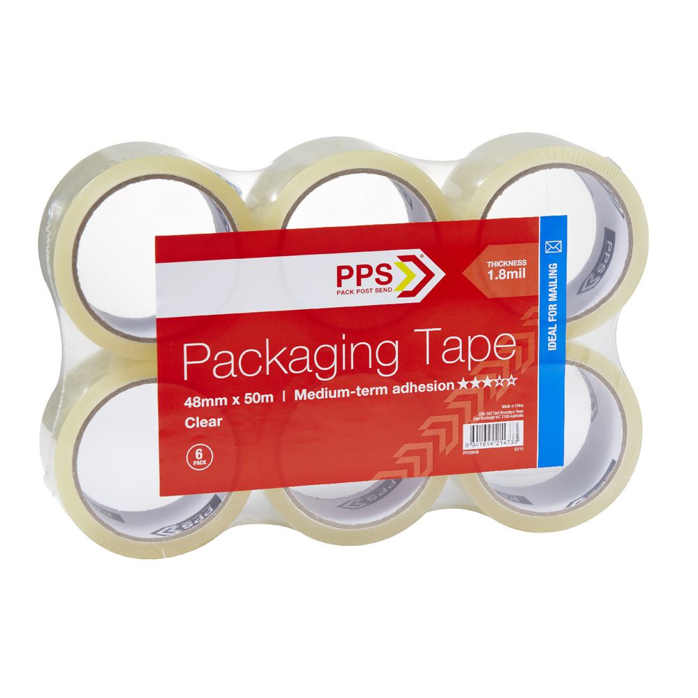 PPS 48mm x 50m Mailing Packaging Tape Clear 6 Pack