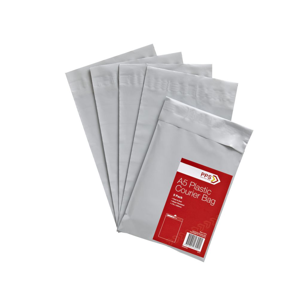 PPS A5 Plastic Courier Bag 5 Pack
