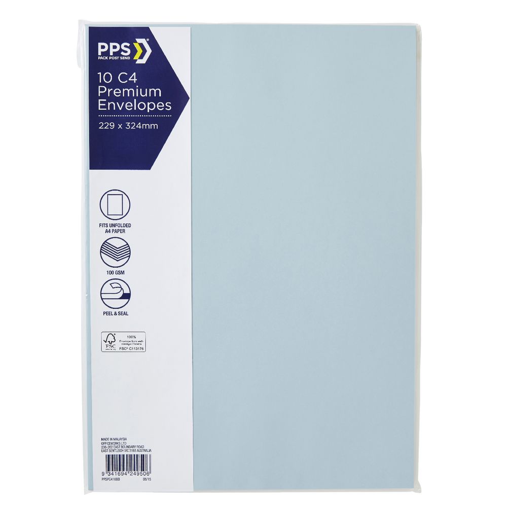 PPS C4 Printed Coloured Envelopes Baby Blue 10 Pack