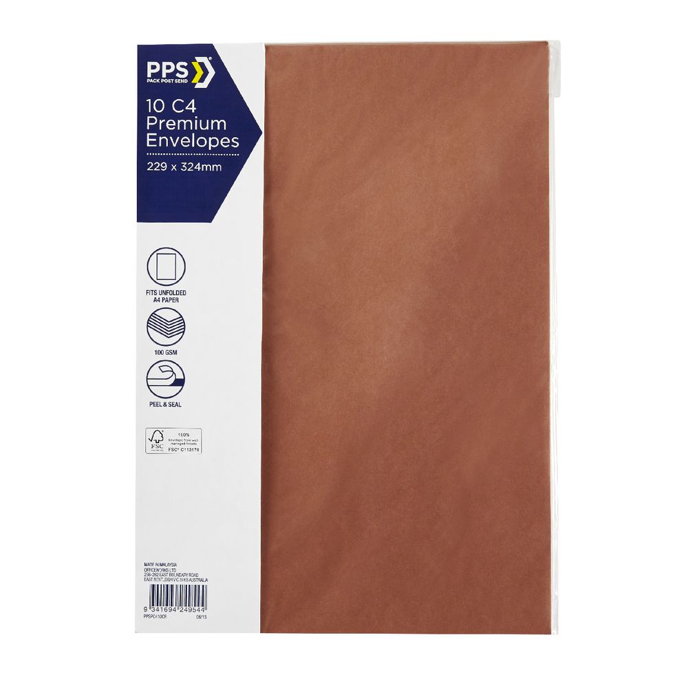 PPS C4 Printed Coloured Envelopes Copper 10 Pack