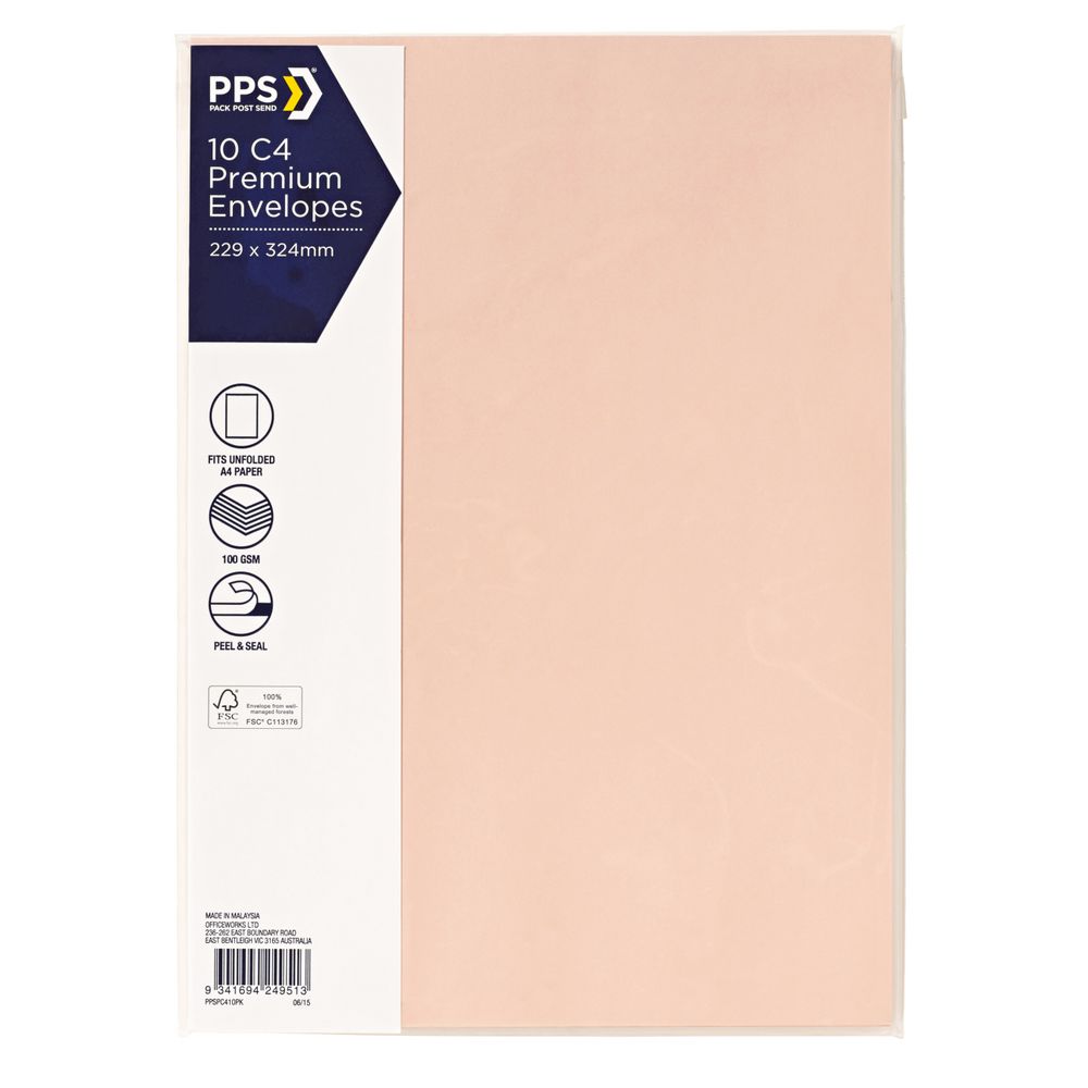 PPS C4 Printed Coloured Envelopes Scallop Shell 10 Pack
