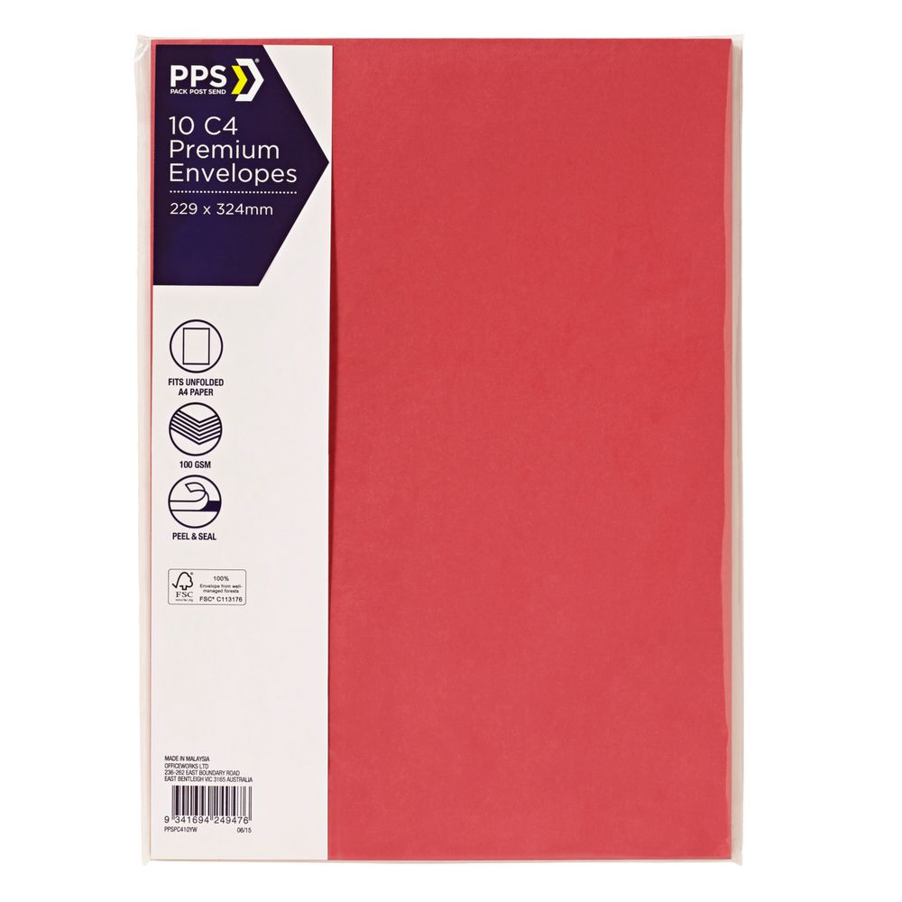 PPS C4 Printed Coloured Envelopes High Risk Red 10 Pack