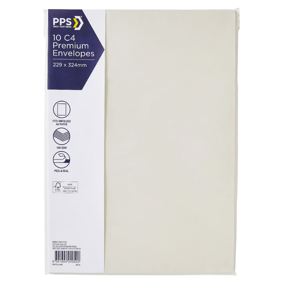 PPS C4 Printed Coloured Envelopes Bone White 10 Pack