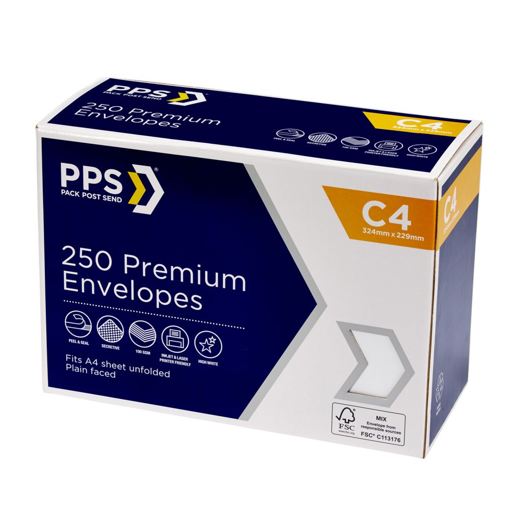 PPS C4 Premium Envelopes 250 Pack