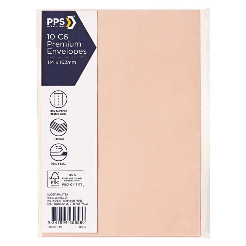 PPS C6 Printed Coloured Envelopes Scallop Shell 10 Pack