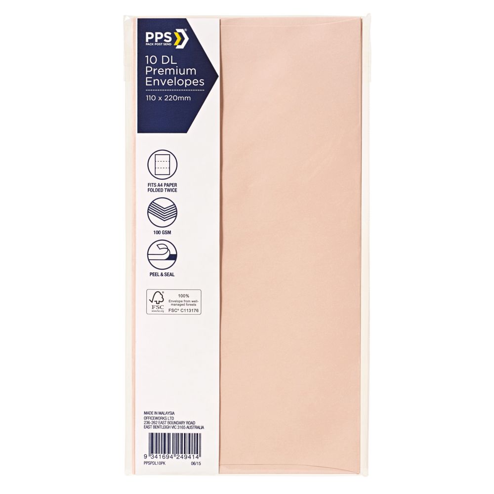 PPS DL Printed Coloured Envelopes Scallop Shell 10 Pack