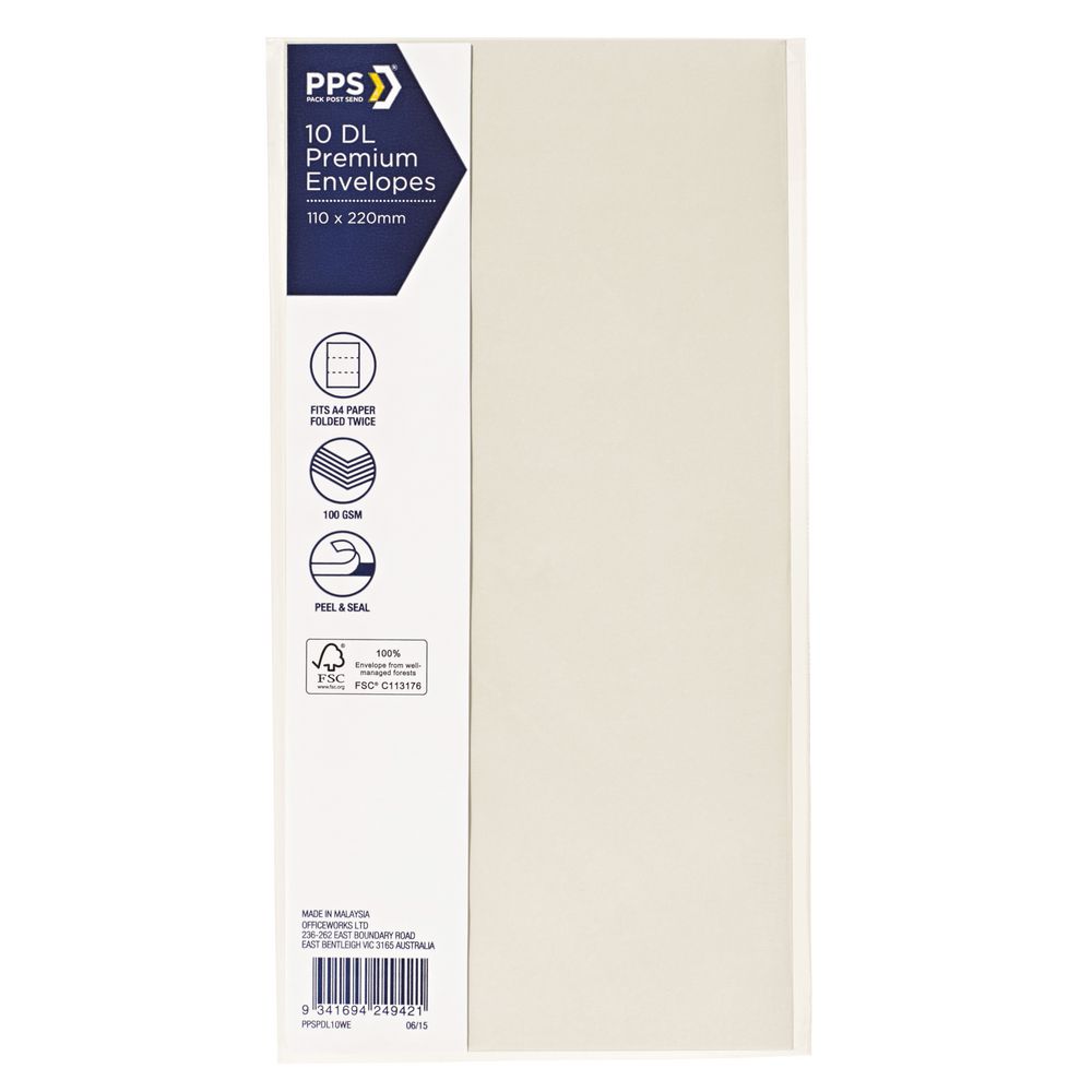 PPS DL Printed Coloured Envelopes Bone White 10 Pack