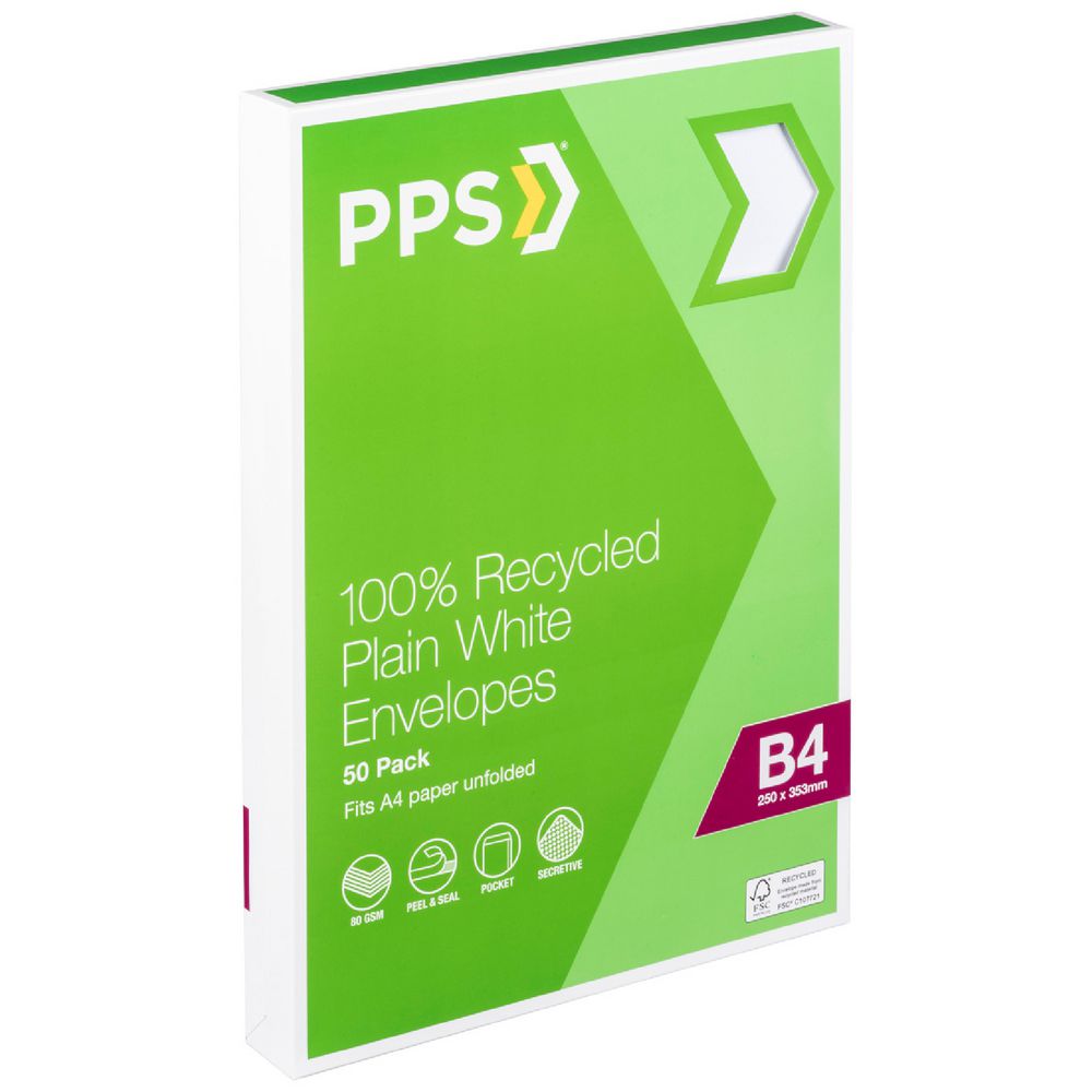 PPS B4 Plain Faced 100% Recycled Envelopes 50 Pack