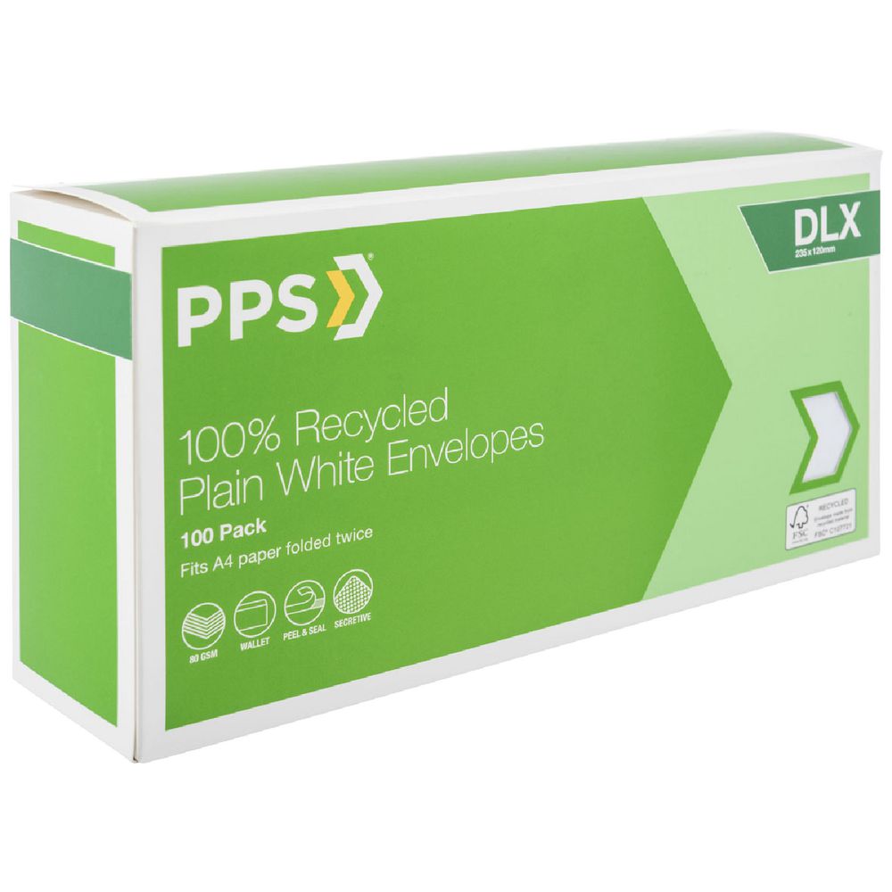 PPS DLX Plain Faced 100% Recycled Envelopes 100 Pack