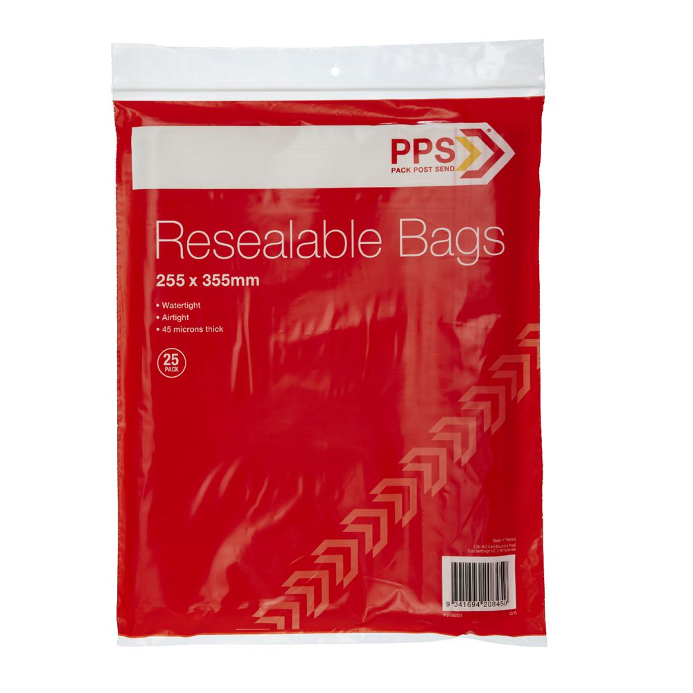 PPS 255 x 355mm Resealable Bags 25 Pack Officeworks