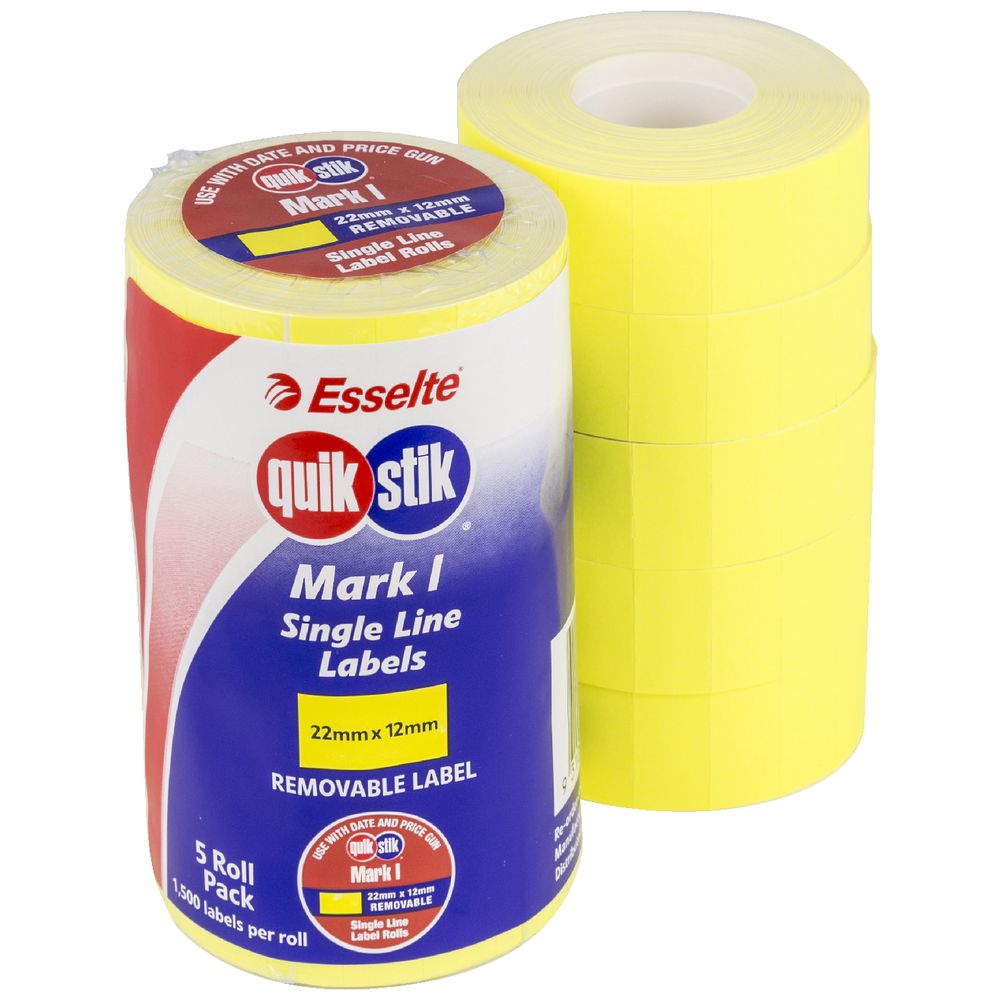 QuikStik Mark I Fluro Yellow Removable 1000 Labels 5 Pack
