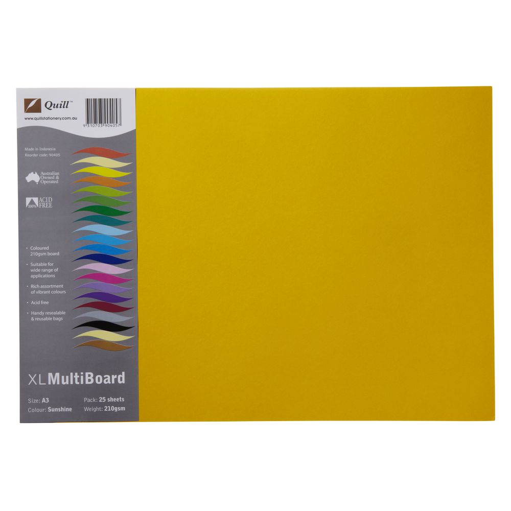 Quill XL Board 210gsm A3 Sunshine 25 Pack