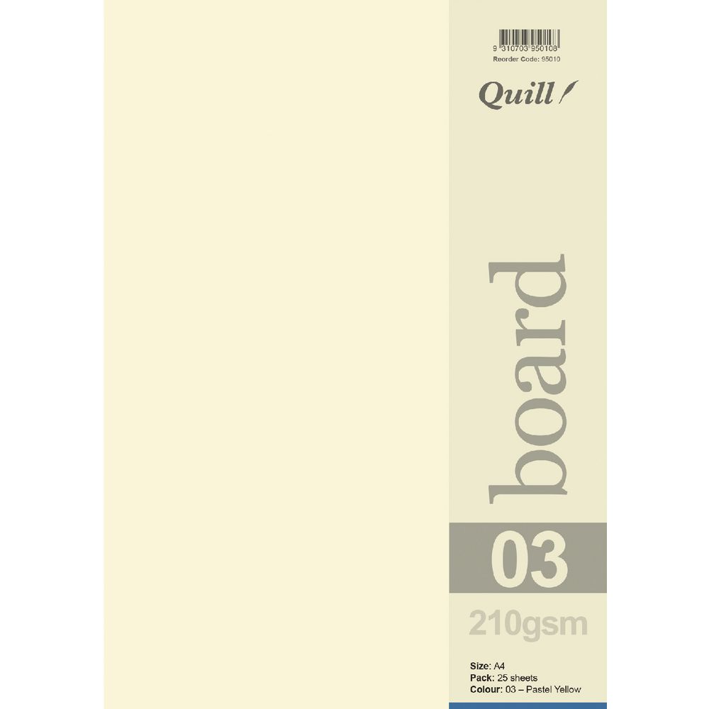 Quill A4 210gsm Board Pastel Yellow 25 Pack