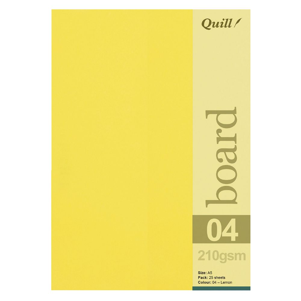 Quill A5 210gsm Board Lemon Yellow 25 Pack