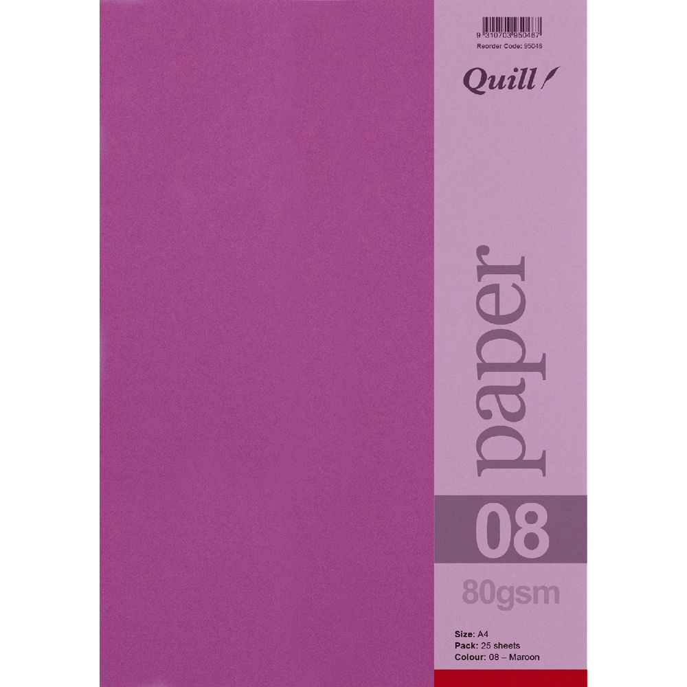 Quill A4 80gsm Paper Maroon 25 Pack