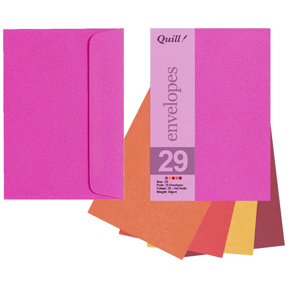 Quill C6 Envelopes Hot Assorted 25 Pack
