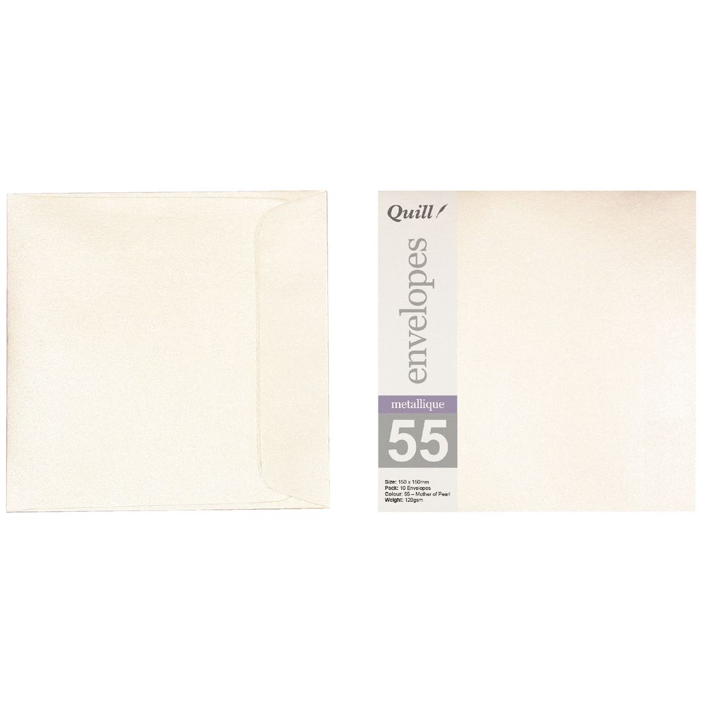 Quill 150mm Square Envelopes Metallique Pearl 10 Pack