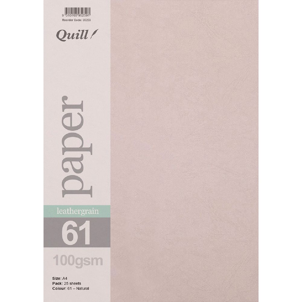 Quill A4 100gsm Leathergrain Paper Natural 25 Pack