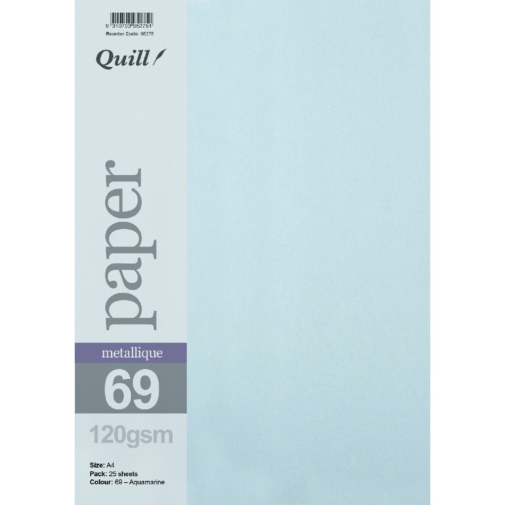 Quill A4 Paper Metallique Aquamarine 25 Pack
