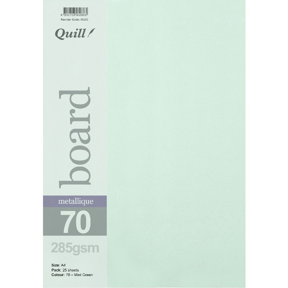 Quill Metallique Board 285gsm A4 Mint Green 25 Pack