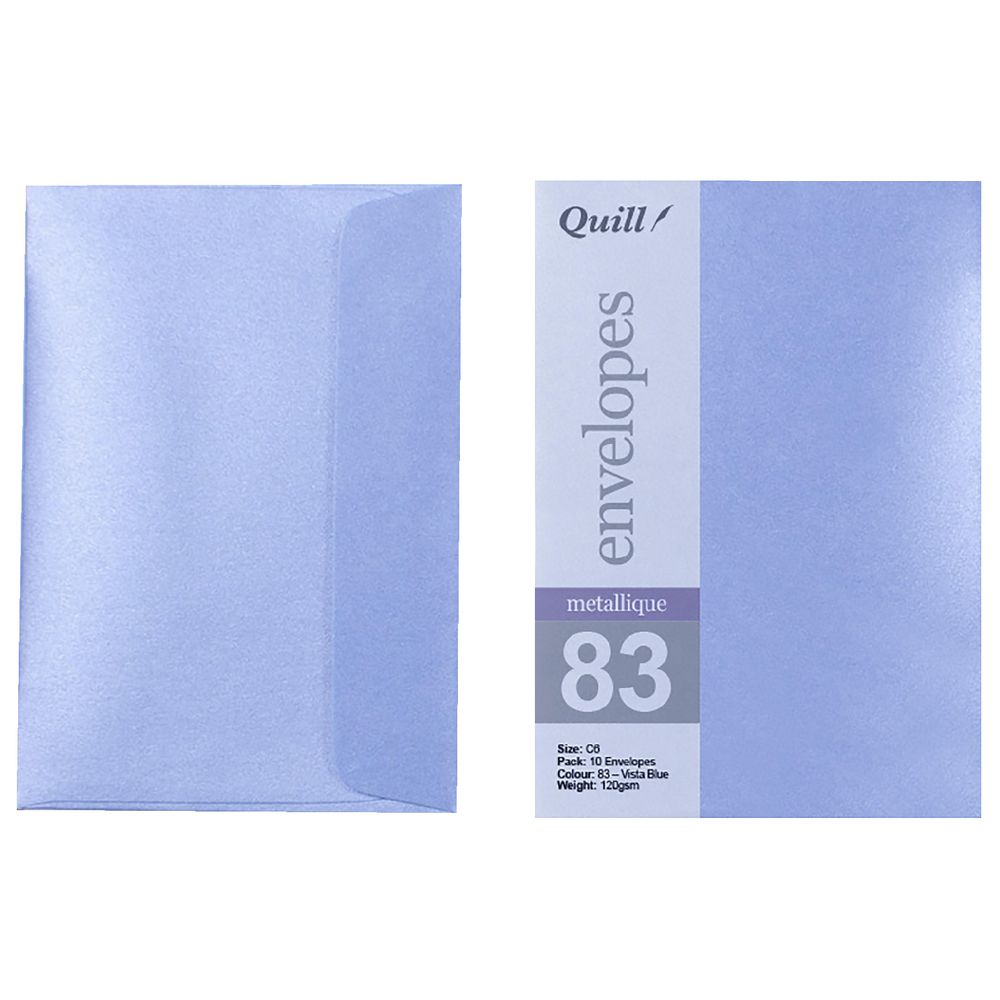 Quill C6 Envelopes Metallique Vista Blue 10 Pack
