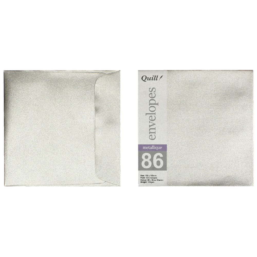 Quill 150mm Square Envelopes Metallique Silver Shadow 10 Pack