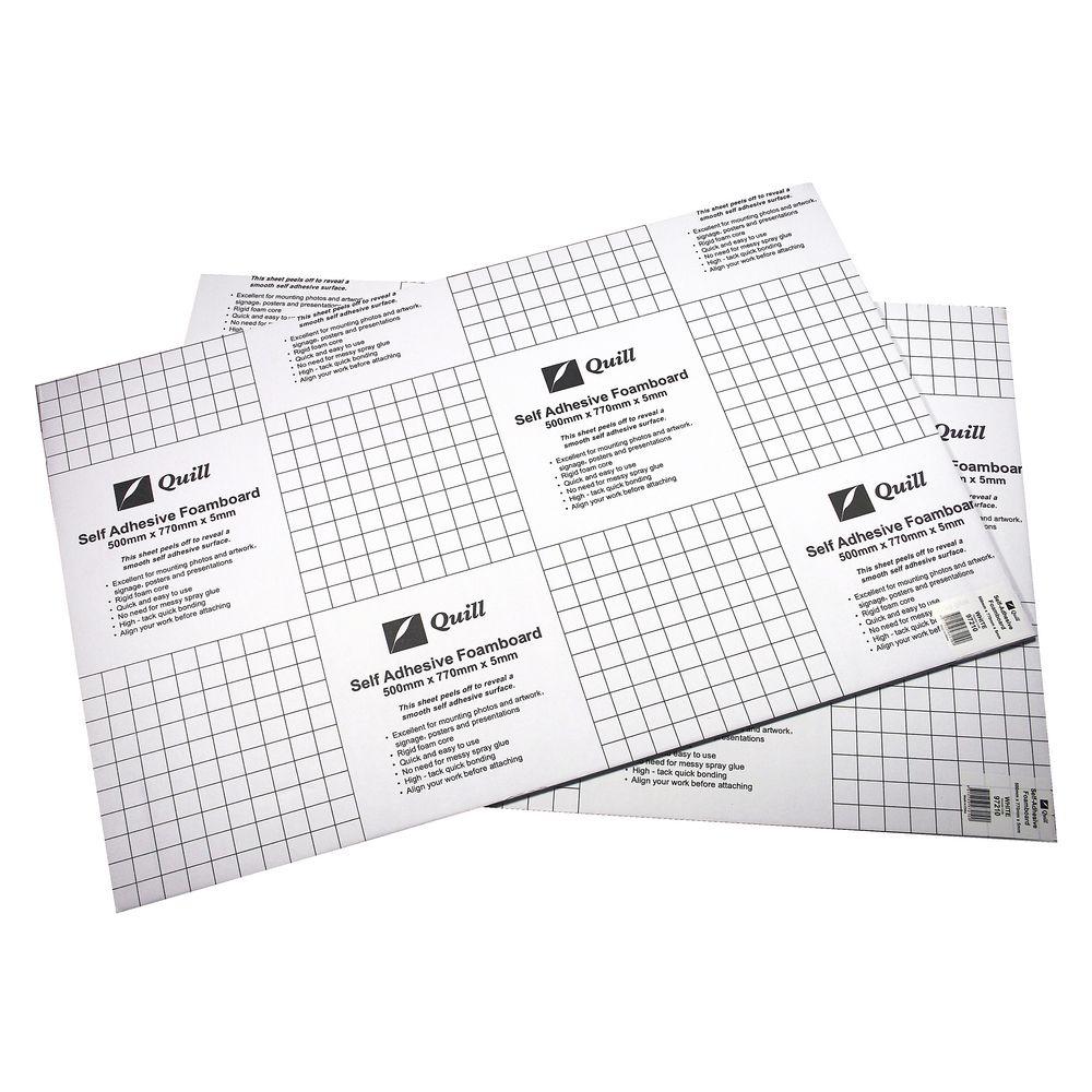 Quill 5mm selfadhesive Foam Board 500 x 770mm White Officeworks