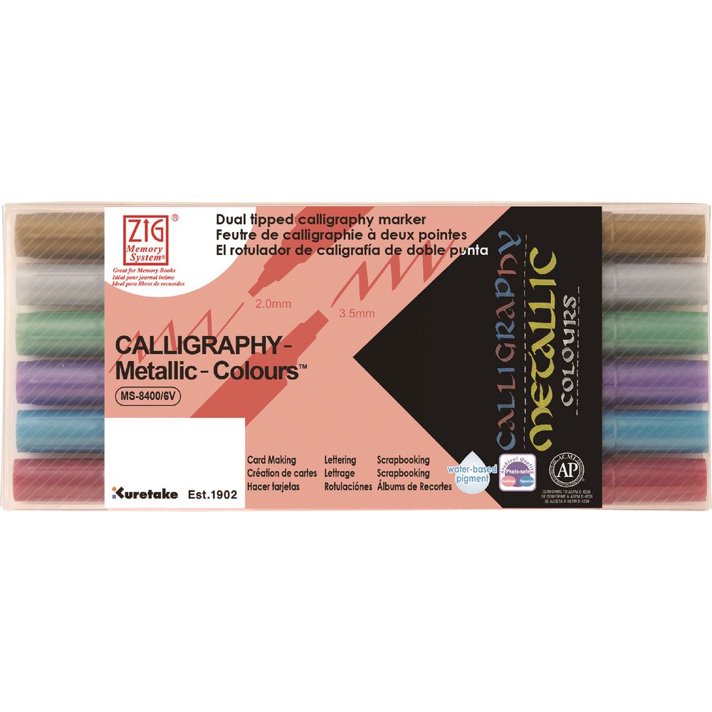 ZIG Calligraphy Markers Metallic 6 Pack