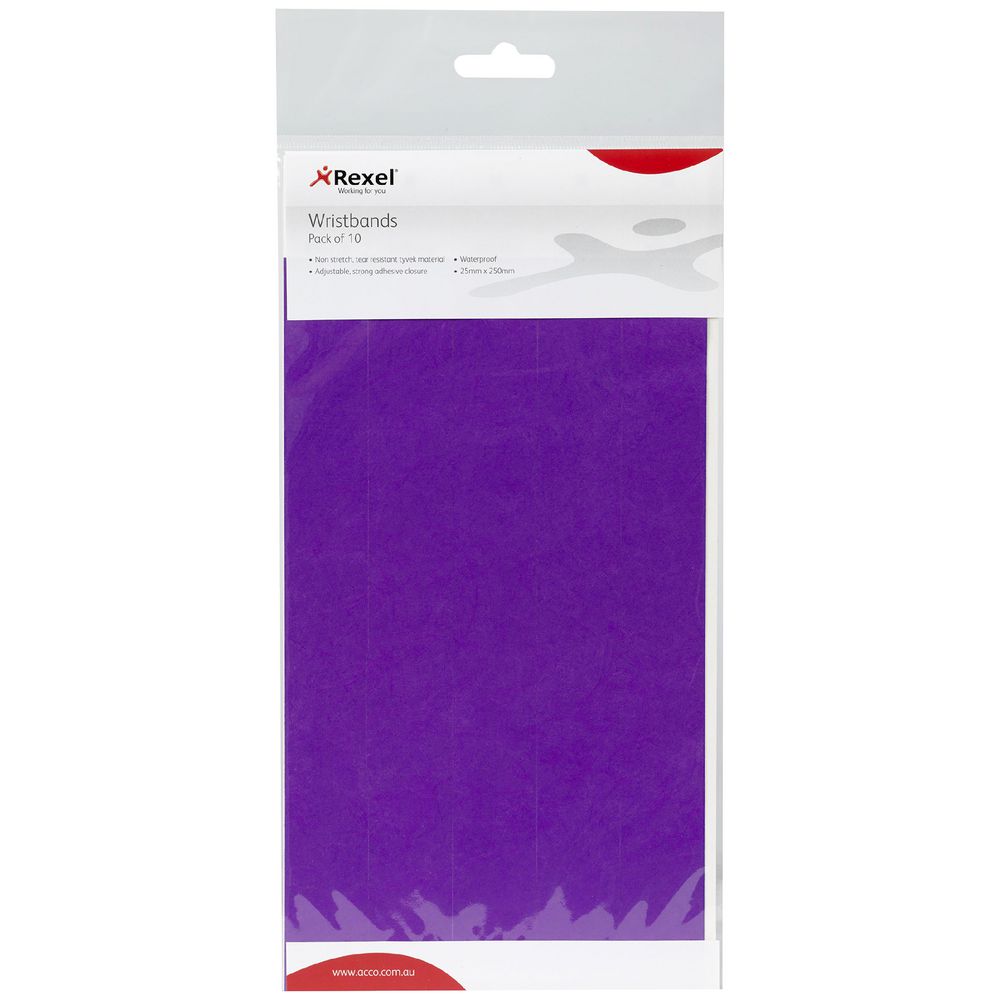 Rexel Wrist Bands Purple 10 Pack