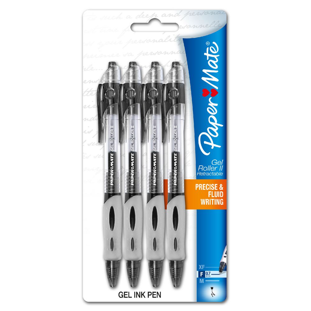 PaperMate Gel Roller II Retractable Gel Pens Black 4 Pack