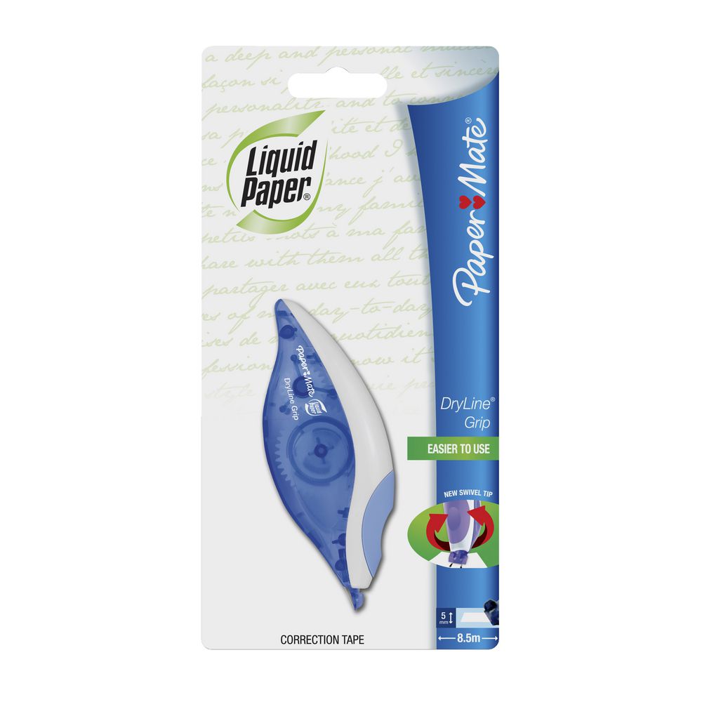 Liquid Paper Dryline Grip Correction Tape 5mm x 8.5m Blue Officeworks