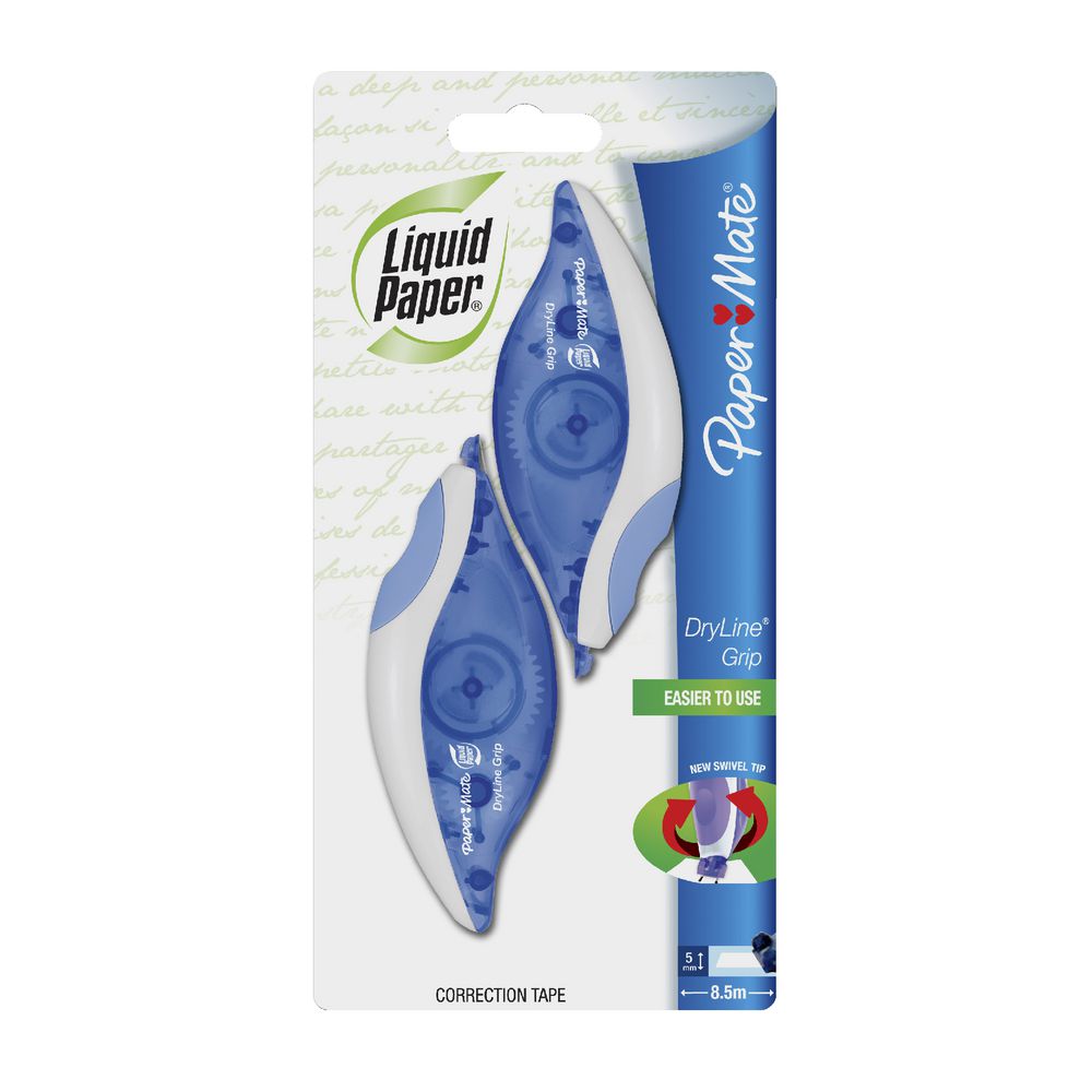 Liquid Paper Dryline Correction Tape 5mm x 8.5m Blue 2 Pack Officeworks