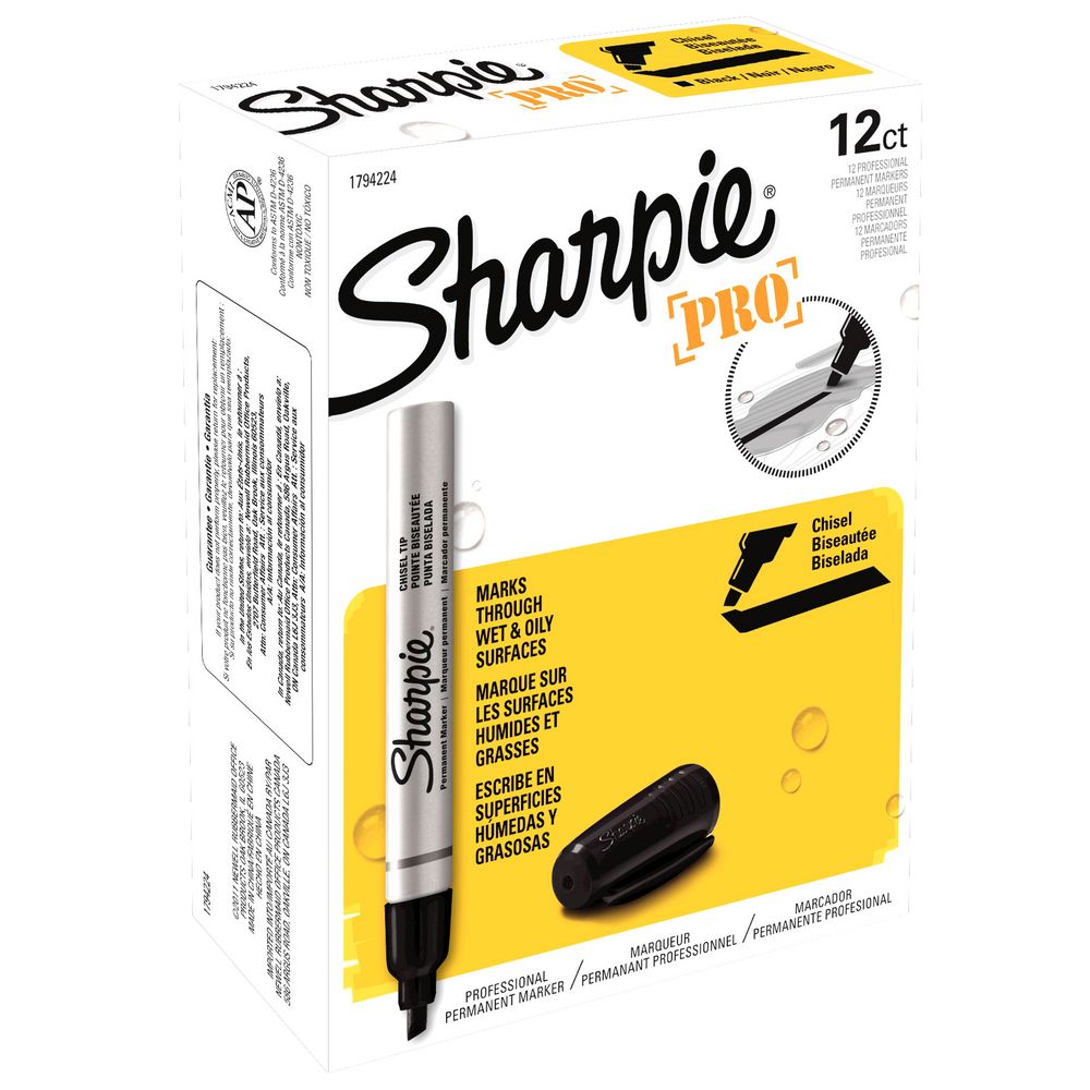 Sharpie Pro Metal Chisel Permanent Markers Black 12 Pack