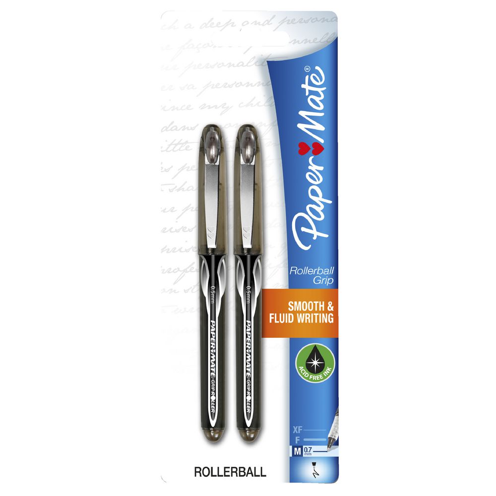 PaperMate Rollerball Grip Rollerball Pens Black 2 Pack