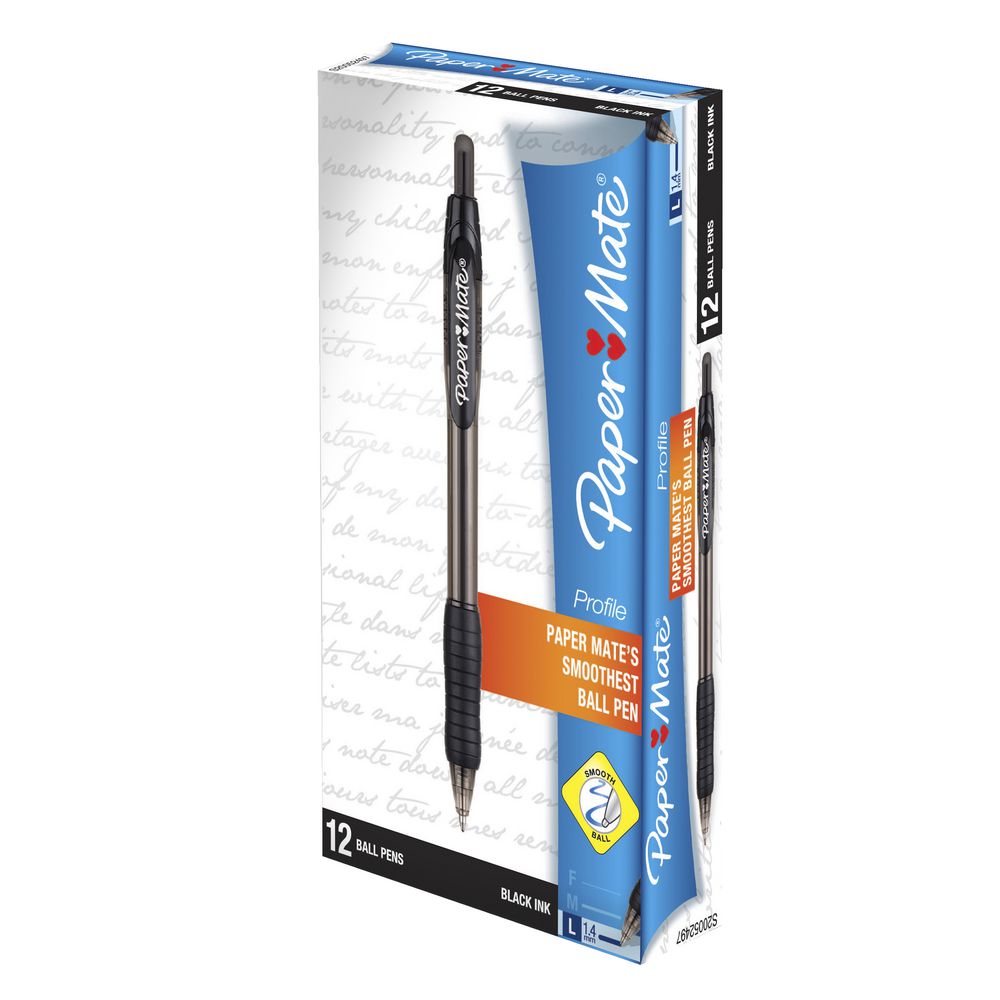 PaperMate Profile Retractable Ballpoint Pens Black 12 Pack