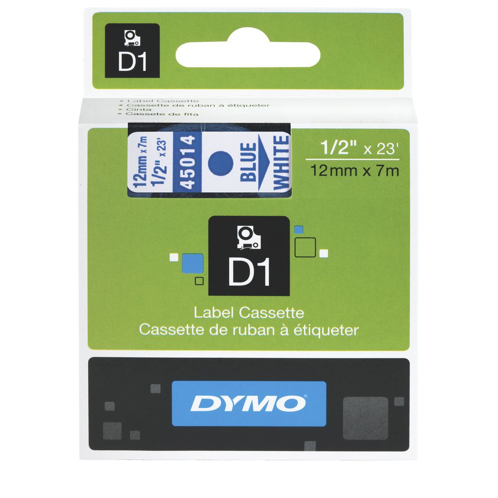 DYMO D1 Label Tape 12mm x 7m Blue on White