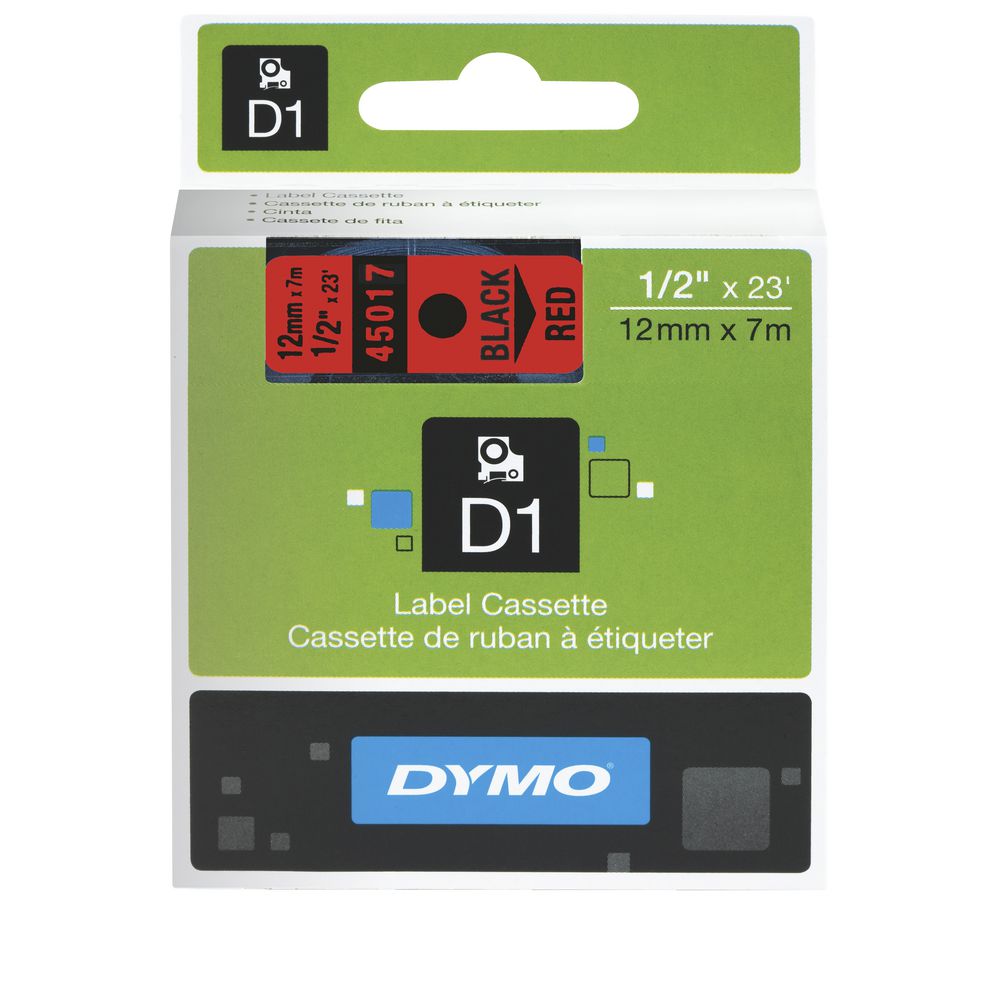 DYMO D1 Label Tape 12mm x 7m Black on Red