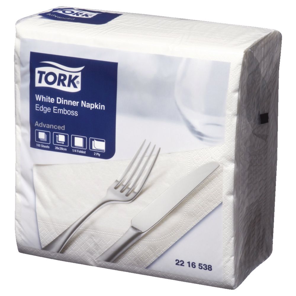 Tork Advanced Dinner Napkins 2 Ply White 100 Pack