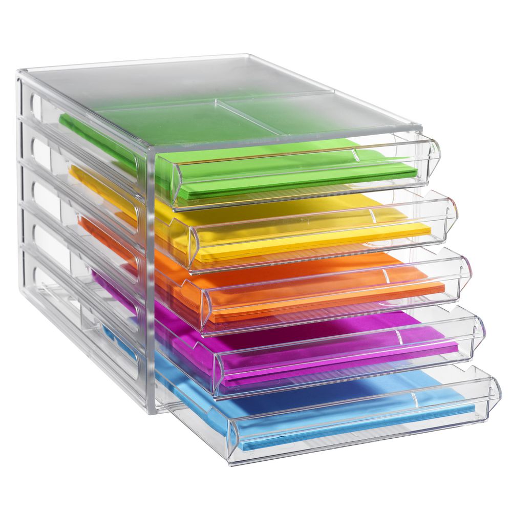 J Burrows Desktop File Storage Organiser 5 Drawer Clear Officeworks