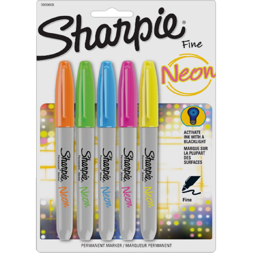 Sharpie Fine Neon Permanent Markers Assorted 5 Pack