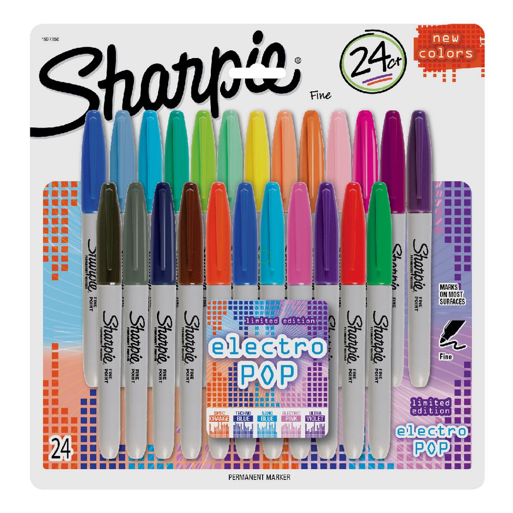 Sharpie Fine Permanent Markers Electro Pop 24 Pack