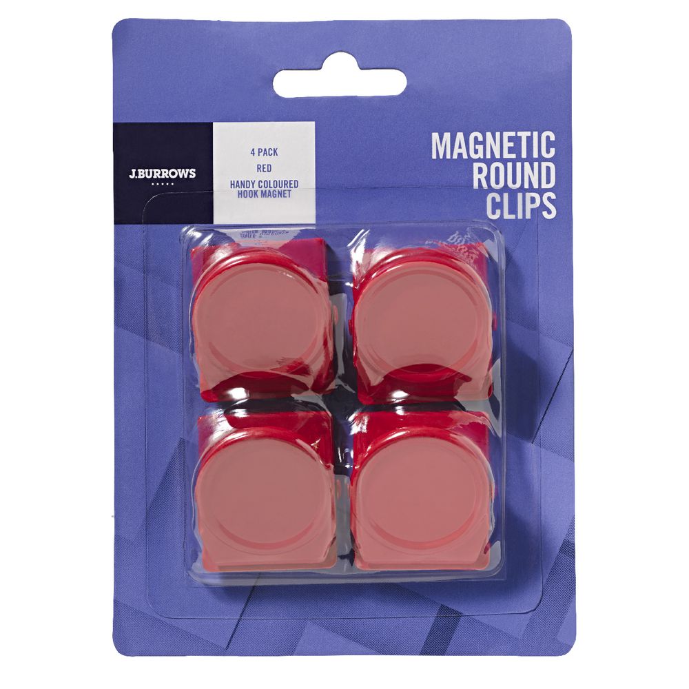 J.Burrows Magnetic Clips Round Red 4 Pack