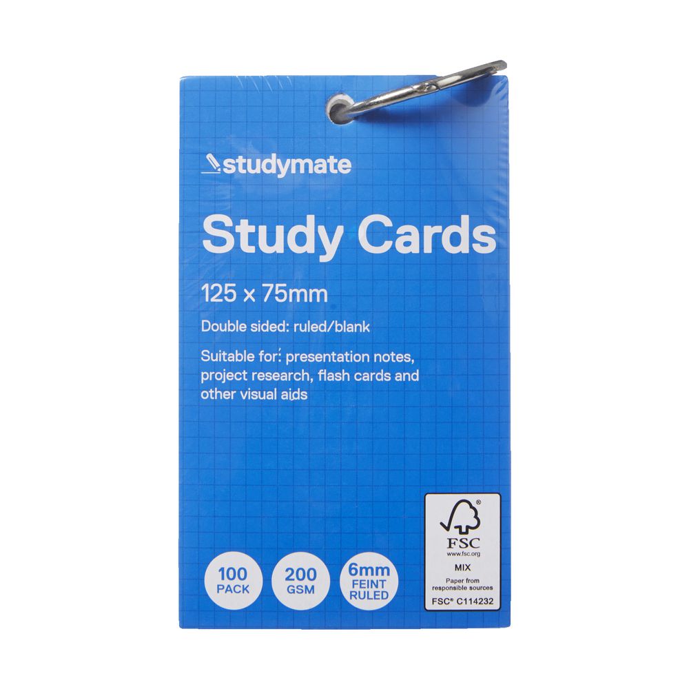 Studymate Study Cards Ruled 127 x 76mm White 100 Pack