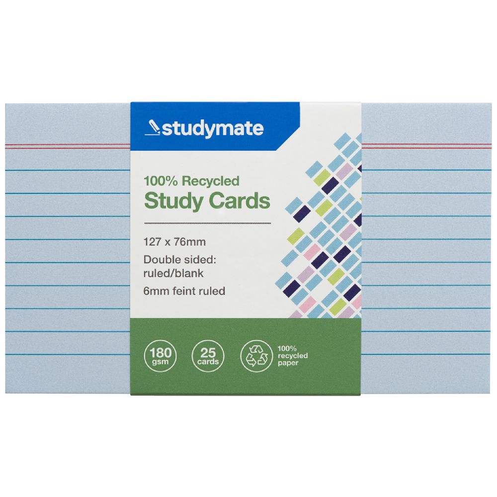 Studymate Study Cards Ruled 127 x 76mm Blue 25 Pack