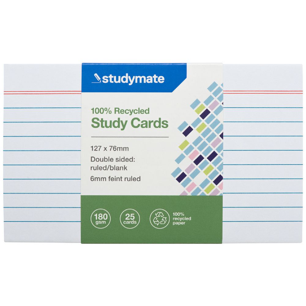 Studymate Study Cards Ruled 127 x 76mm White 25 Pack