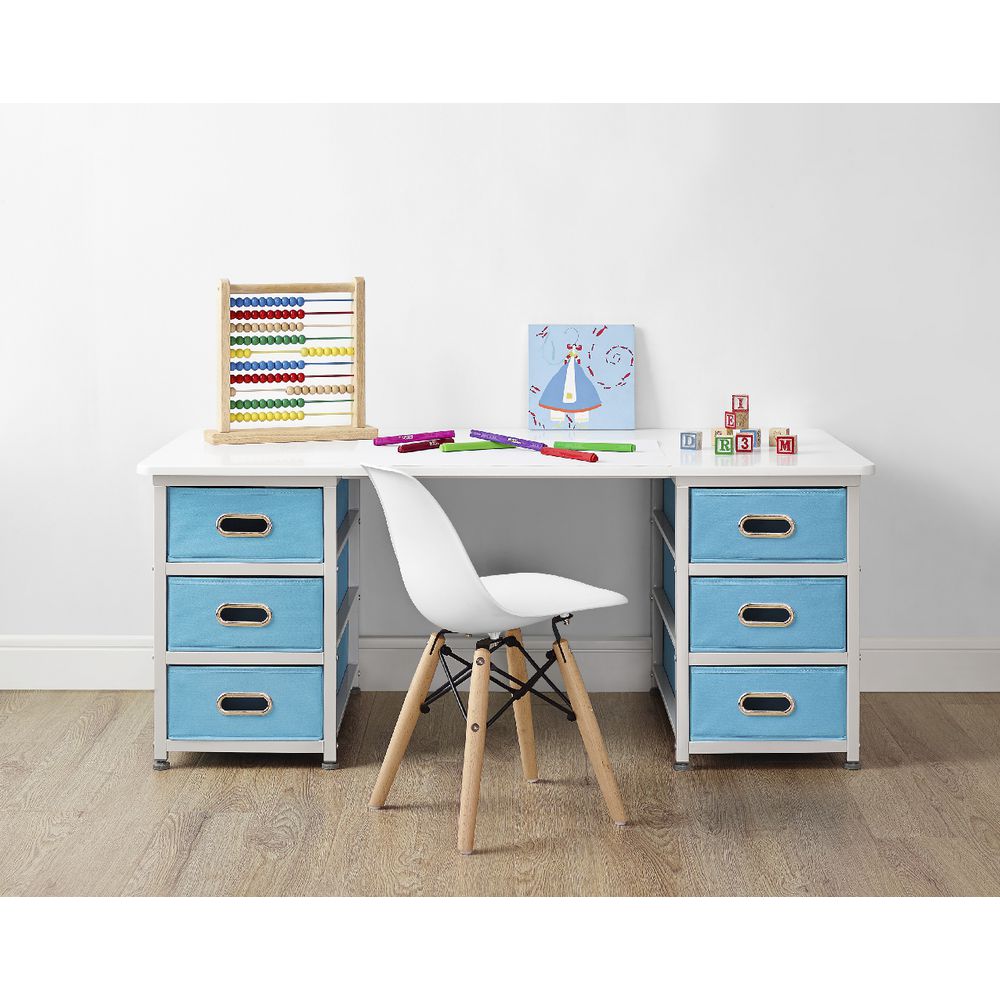 Kids 6 Basket Table White Blue